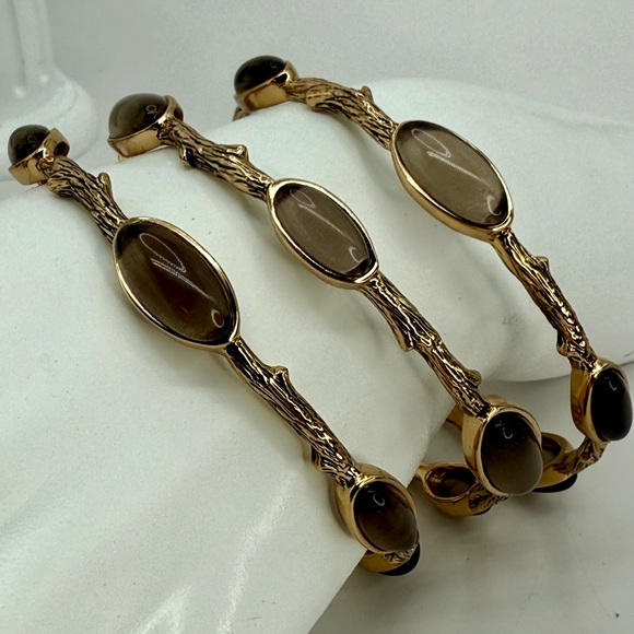 NWT Studio Barse Smoky Quartz Bangles – Set of 3 – Gold Tone – Size 8 - Picture 8 of 14